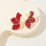 Metal Flower Cream Stud Earrings for Women Fashion Gold Color