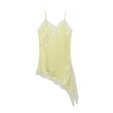 Women's Cottagecore Satin Lace Trim Irregular Hem Cami Top