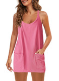 Summer Sleeveless Vest Dress Pocket Sports Short Skirt