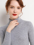 Women's High-Neck Knitted Turtleneck Slim-Fit Long-Sleeve Anti-Pilling Casual Elegant Plain Sweater