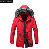 Men's Windproof Fleece Warm Detachable Hooded Parka Winter Jacket Solid Zipper Coat 6XL