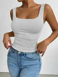 Women's Casual Square Neck Sleeveless Cami Crop Top Solid