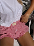 Women’s Y2K Retro Cleanfit Plaid Print Elastic Loungewear Loose Shorts