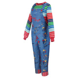 Chucky Costume Set: Striped Shirt & Blue Overalls Jump Dress - Cosplay