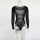 Ticketsx Women’s Black Rhinestone Bodysuit Party Clubwear