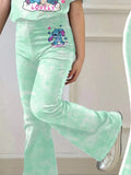 Kids' Girls' Stitch Cartoon Print 2-Pc. Outfit: Floral T-Shirt