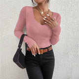 Women's V-Neck Knitted Turtleneck Slim-Fit Long-Sleeve Anti-Pilling Casual Elegant Plain Sweater