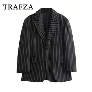 TRAFZA 2024 Spring Summer Office Lady Blazers Fashion Chic Casual Solid Single Breasted Elegant Oversized Shrug Women Blazers