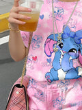 Girls Pink Tie Dye Stitch Cartoon 2Pcs Shorts Set For Summer
