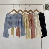 Long Sleeve Crochet Knit Top Summer Beach Bikini Knitwear