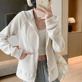 Women's Fleece Zip-Up Hoodie Jacket Warm Winter Coat Classic Solid Color Casual Outerwear with Pocket Fashion Streetwear Clothes