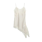 Women's Cottagecore Satin Lace Trim Irregular Hem Cami Top