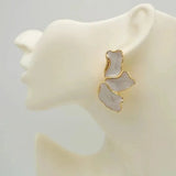 Metal Flower Cream Stud Earrings for Women Fashion Gold Color