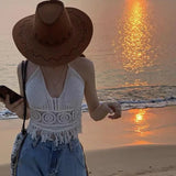 Sexy Boho Beach Holiday Camisole Halter Women Crochet Knit