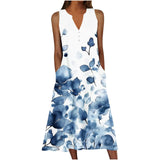 Women's Casual Summer Dress: V-neck Sleeveless Design Pocket