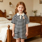 Girls Striped Polo Dress Short Sleeve A-Line School Dress