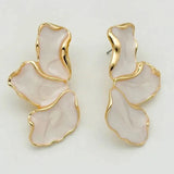 Metal Flower Cream Stud Earrings for Women Fashion Gold Color