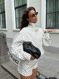 Women's Polka Dot Turtleneck Zipper Jacket with Pockets