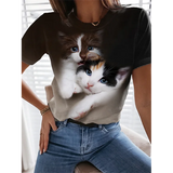 Cat Print T-Shirt Fashion Female Tees Tops Summer Clothing