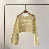 Long Sleeve Crochet Knit Top Summer Beach Bikini Knitwear