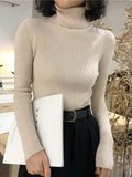 Women's High-Neck Knitted Turtleneck Slim-Fit Long-Sleeve Anti-pilling Casual Elegant Plain Sweater