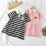 Girls Striped Polo Dress Short Sleeve A-Line School Dress