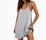 Summer Sleeveless Vest Dress Pocket Sports Short Skirt