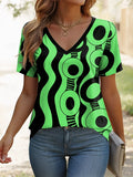Summer T-Shirts 3D Print Women Fashion V-Neck Short Sleeve