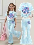 Kids' Girls' Stitch Cartoon Print 2-Pc. Outfit: Floral T-Shirt