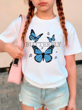 Girls Blue Butterfly Fashion Design T-shirt Kids' Summer Top