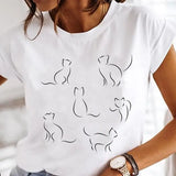 Women's Cartoon Cat Print Short-Sleeved T-Shirt Style Cloths