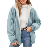 Women's Casual Full Zip Up Fleece Winter Jacket Hoodie Reversible Long Sleeve Casual Sweatshirt Coat With Pockets  Lined Hoodie