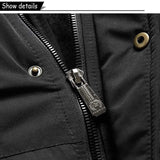 Men's Windproof Fleece Warm Detachable Hooded Parka Winter Jacket Solid Zipper Coat 6XL