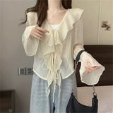 Spring Blouses for Women Ruffled Flared Shirts Tops