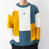Men’s Patchwork Sweater – Loose Knit Pullover for Spring & Winter