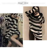 Women’s Goth Striped Sweater Y2K Grunge Emo Pullover Top