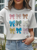 Short Sleeve T-Shirt with Colorful Geometric Bow Print Comfort
