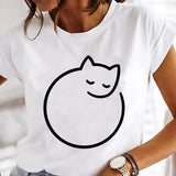 Women's Cartoon Cat Print Short-Sleeved T-Shirt Style Cloths