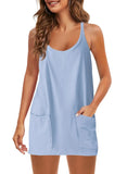 Summer Sleeveless Vest Dress Pocket Sports Short Skirt