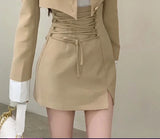 2 Piece Dress Set Women Casual Y2k Crop Tops Elegant Jacket Coats + Mini Skirts Korean Fashion Suits 2024 Spring Blazers Dress