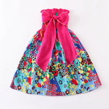 Girls Floral Boho Beach Dress with Necklace Gift Summer Wear