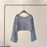 Long Sleeve Crochet Knit Top Summer Beach Bikini Knitwear
