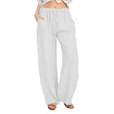 Women's Fashion Cotton Linen Pants Elastic Female Trousers