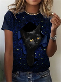 Cat Print T-Shirt Fashion Female Tees Tops Summer Clothing