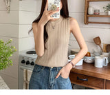 AOSSVIAO 2026 Korea Knitted Vests Women Top O-neck Solid Tank Blusas