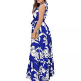 Hanging Neck Lace-up Printed Ruffle Dress Casual Sleeveless
