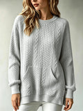 Women's Mock Neck Ruffles Long Sleeve Knitted Bottoming Solid Pullovers Stripe Oversized Casual Sweater