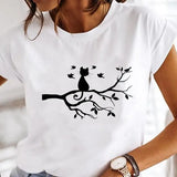 Women's Cartoon Cat Print Short-Sleeved T-Shirt Style Cloths