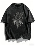 Gothic Skull and Rose T-Shirt Washed Cotton Aesthetic Floral