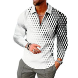 Men’s 3D Geometric Print Polo Shirt – Long Sleeve Golf Top